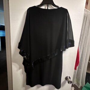 XSCAPE Women's Black Sequin Trim Split Sleeve Capelet Sheath Dress Size 6